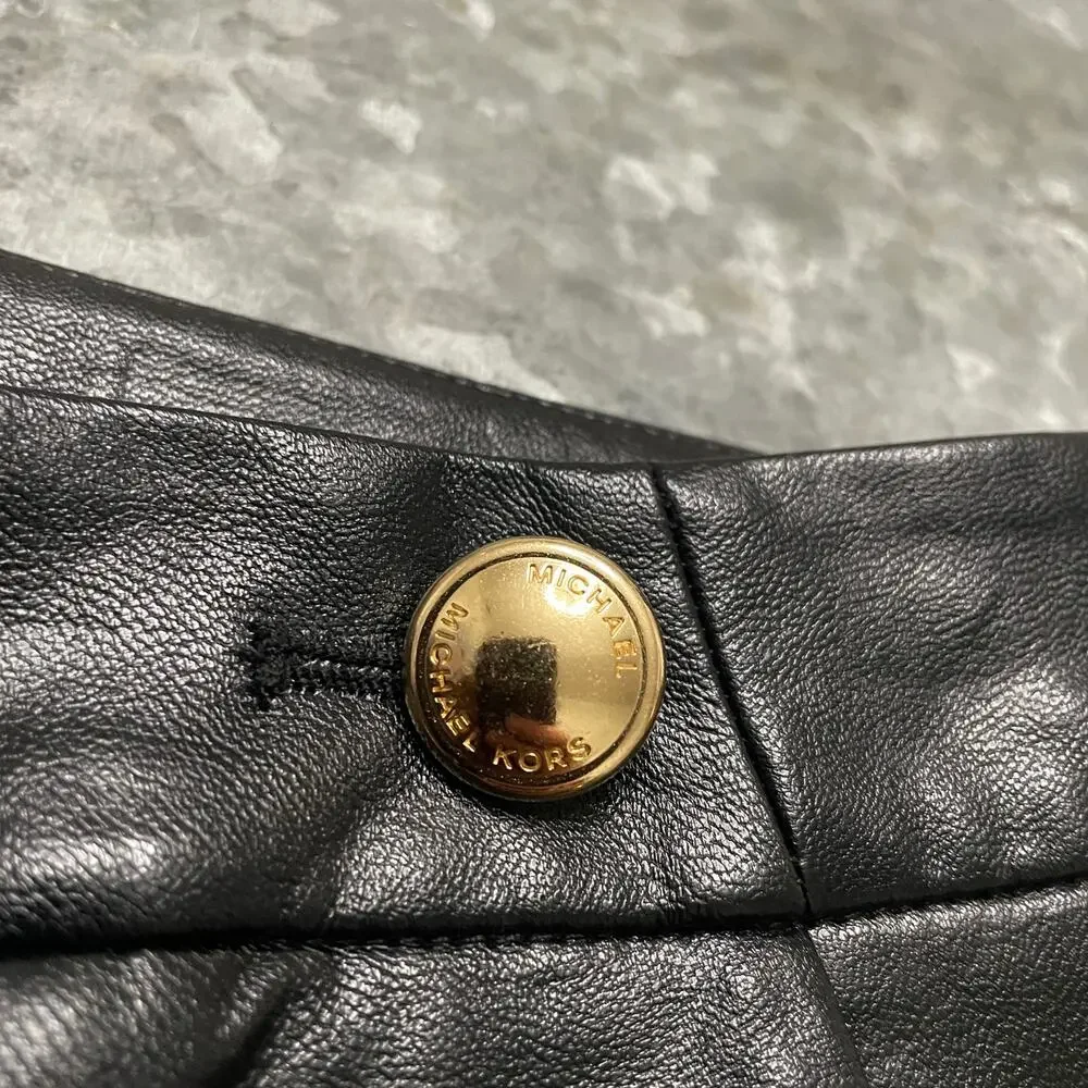 NWOT Michael Kors Faux Leather Pants Womens 12 Black Gold Buttons